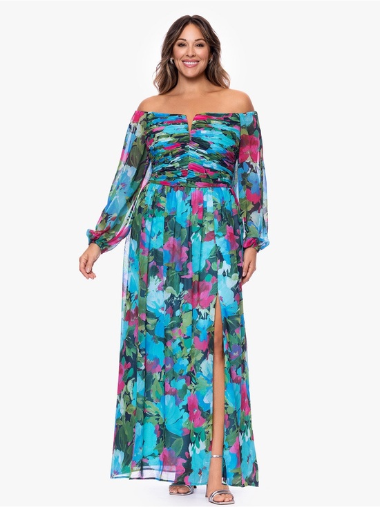 Xscape Dresses & Skirts - XSCAPE Plus Size Off the Shoulder Printed Gown - Wedding Guest Dress - 16W